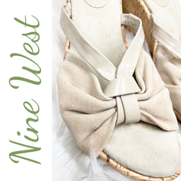 NINE WEST GELPIR SUEDE OPEN TOE CORK WEDGE SANDAL BEIGE NEUTRAL, SIZE 7 - Picture 9 of 9